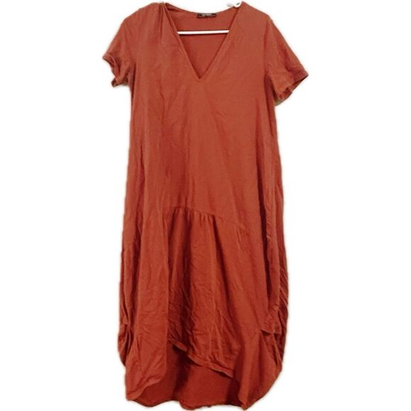 Zara Terracotta V-Neck High Low Dress - Picture 1 of 4